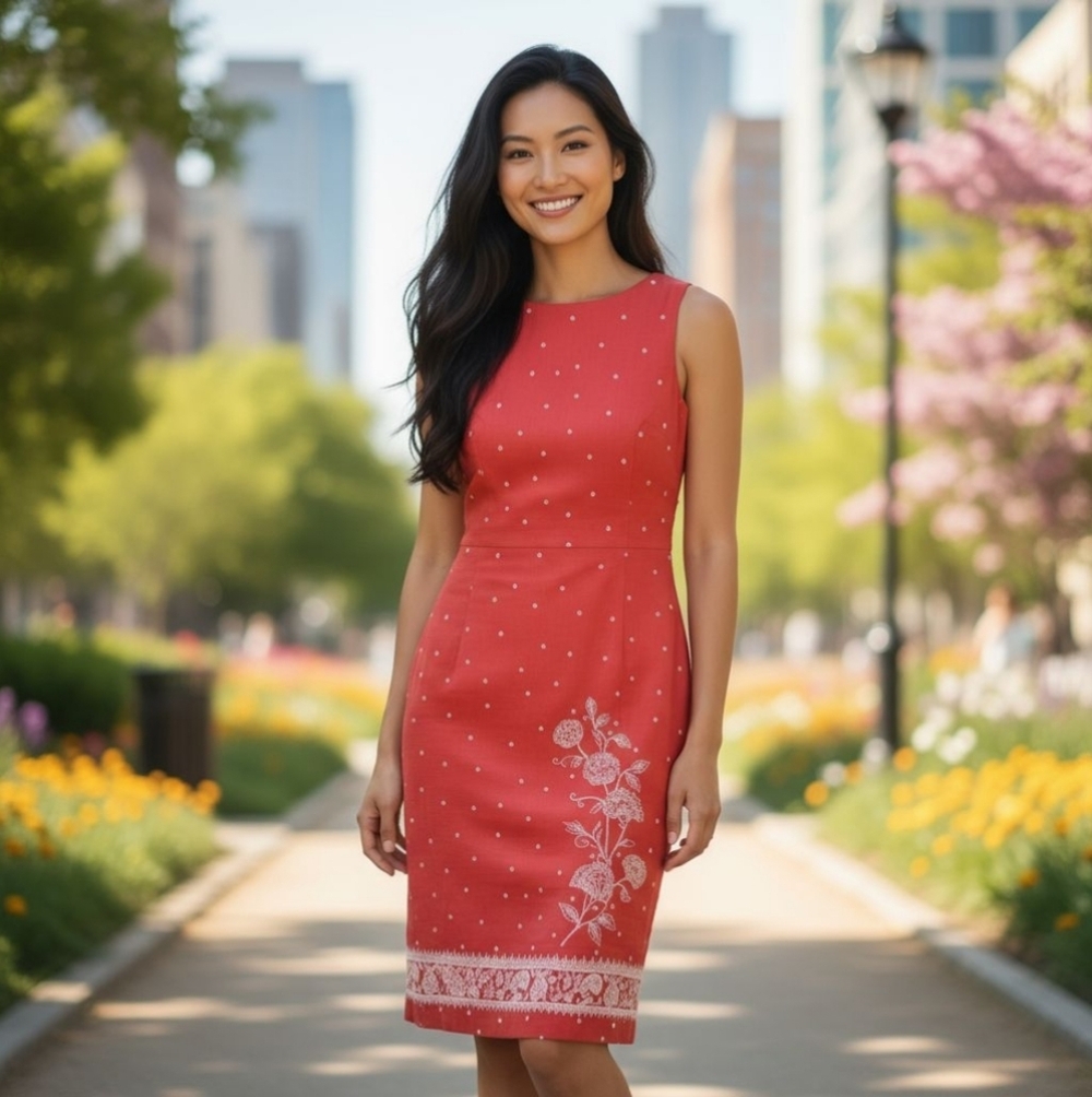 Talbots Red Linen Sleeveless Dress